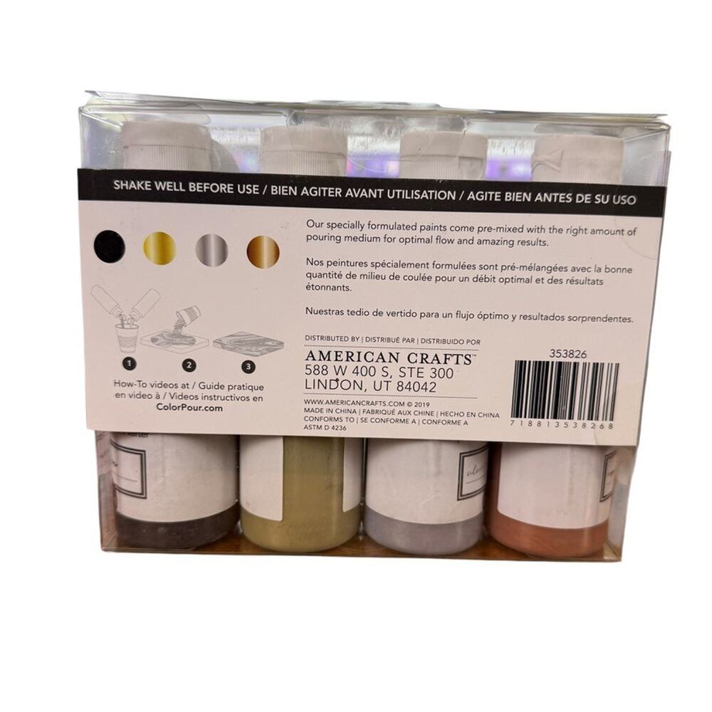 American Crafts Color Pour Pre Mixed Metallic Pouring Paint Kit 4 x 4 oz Bottle - Picture 6 of 9